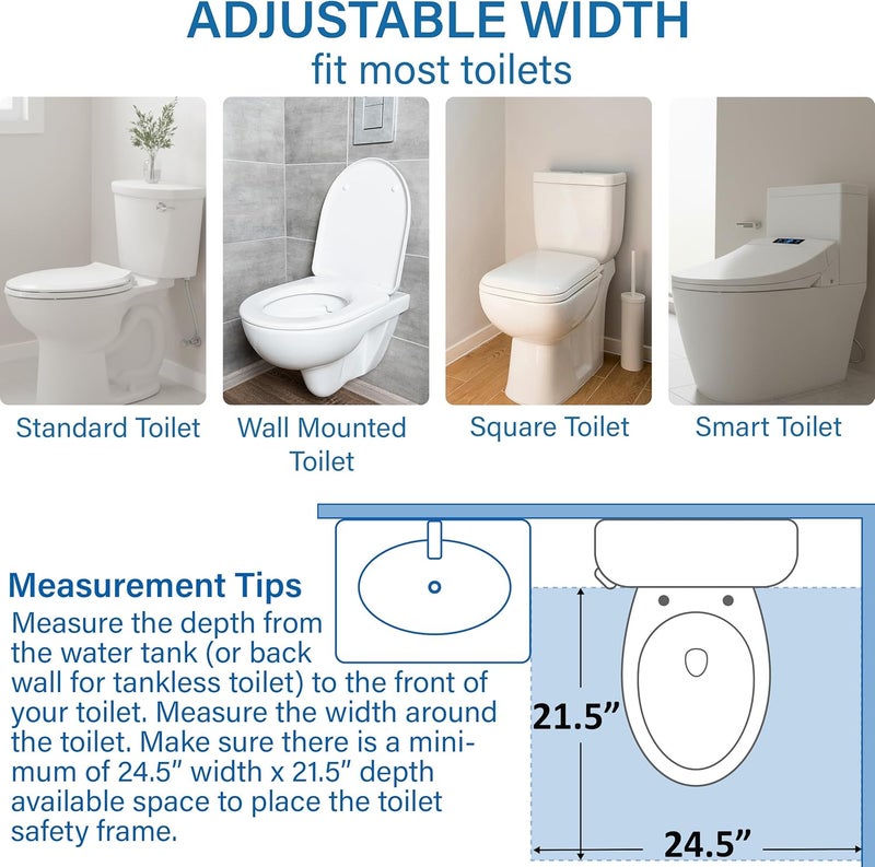 Vaunn Medical Deluxe Adjustable and Foldable Toilet Safety Frame, Bathroom Handrail Assist Grab Bar Handle (White, Adjustable Width and Height) - Image 3